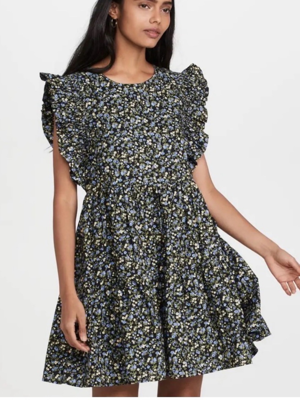 English Factory Navy Floral Ruffle-Sleeve Mini Dress